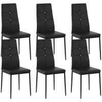 HOMCOM Set of 6 Button Tufted Back Side Chairs with Upholstered Seat, Steel Legs for Living Room, Kitchen, Bedroom, Black(m-11)