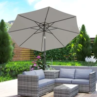 Outsunny 10' x 8' Round Market Umbrella, Patio Umbrella with Crank Handle and Tilt, Outdoor Parasol for Garden, Bench, Lawn, Light Grey(m-10)