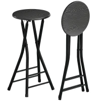 HOMCOM Set of 2 Foldable Barstools, Counter Height Bar Stools with Footrest and Steel Legs for Kitchen Island, Black(m-11)