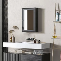 kleankin Bathroom Mirror Cabinet, Wall Mounted Medicine Cabinet with Door and Shelves, Black(m-7)