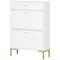 HOMCOM Modern Shoe Cabinet Storage 12 Pair Shoe Organizer with 2 Flip Doors Drawer and Adjustable Shelf White(m-11)