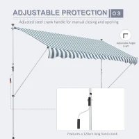 Outsunny 10x5ft Manual Retractable Awning, Patio Sun Shade Canopy Shelter with 5.6-9.2ft Support Pole, Water Resistant UV Protector, for Window, Door, Porch, Deck, Green(m-6)