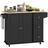 HOMCOM Kitchen Island on Wheels, Kitchen Cart with Drop Leaf, Drawers, Black(m-2)