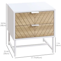 HOMCOM Modern Bedside Table with 2 Drawers and Steel Frame, Sofa Side Table for Bedroom Living Room, White and Oak(m-3)