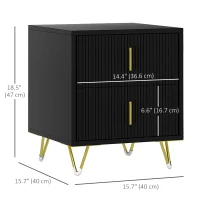 HOMCOM Bedside Table, Modern Nightstand with 2 Drawers, Side End Table with Metal Legs for Living Room, Bedroom, Black(m-3)