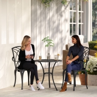 Outsunny 3 Pieces Patio Bistro Set, Cast Aluminum Outdoor Conversation Furniture Set, Coffee Table with Umbrella Hole, 2 Armchairs, Brown