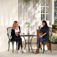 Outsunny 3 Pieces Patio Bistro Set, Cast Aluminum Outdoor Conversation Furniture Set, Coffee Table with Umbrella Hole, 2 Armchairs, Brown(m-1)