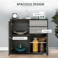 HOMCOM High Gloss Buffet Sideboard with 2 Drawers, 2 Doors and Adjustable Shelf, Kitchen Storage Cabinet with Push Open Design, Grey and Black(m-4)