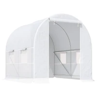 Outsunny 8.2x6.6x6.6ft Walk-in Tunnel Greenhouse Portable Garden Plant Growing Warm House with Door and Ventilation Window, White(m-2)