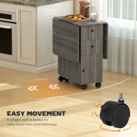 HOMCOM Foldable Dining Table, Rolling Kitchen Table with Storage Drawers and Cabinet, Drop Leaf Table on Wheels, Grey(m-7)