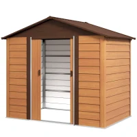 Outsunny 7.7' x 6.5' Outdoor Metal Garden Shed with Lock and Ventilation Gardening Tool Storage, Dark Brown(m-2)