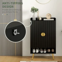 HOMCOM Entryway Shoe Storage Cabinet, Narrow Shoe Cabinet with Adjustable Shelves and Open Shelf for 15 Pairs of Shoes, Black(m-6)