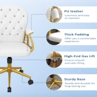 Vinsetto Velvet Office Desk Chair Button Tufted Vanity Chair with Swivel Wheels, Adjustable Height and Tilt Function, Cream White(m-6)