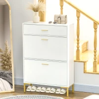 HOMCOM Modern Shoe Cabinet Storage 12 Pair Shoe Organizer with 2 Flip Doors Drawer and Adjustable Shelf White(m-1)