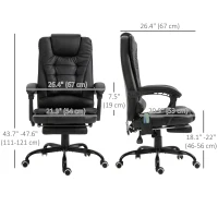 Vinsetto Reclining Office Chair with Footrest, Vibrating Massage, Adjustable Height, Perfect for Home Office, Black(m-3)