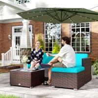 Outsunny Patio Furniture w/ Soft Cushions, Corner Sofa Sets, Turquoise(m-9)