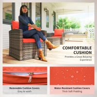 Outsunny 6 Pieces Wicker Patio Furniture Set with Cushions, 7-Seater Rattan Patio Sofa Set with Storage Table, Orange(m-5)