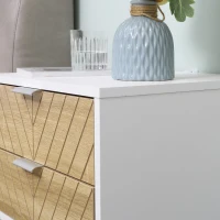 HOMCOM Modern Bedside Table with 2 Drawers and Steel Frame, Sofa Side Table for Bedroom Living Room, White and Oak(m-9)