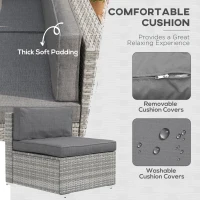 Outsunny 7pc Patio Wicker Set w/ Tea Table Wicker Sectional Sofa Set Grey(m-5)