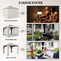 Outsunny 10' x 10' Outdoor Patio Gazebo Double Soft-top Garden Shelter Tent with Curtains, & Mesh Screen Drapes, Cream White(m-5)