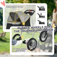 PawHut Small Dog Stroller, 3-Wheel Foldable Pet Stroller with Adjustable Canopy and Zippered Mesh Door for Pet Owners, Grey(m-7)