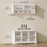 HOMCOM Coat Rack Shoe Bench Set, Entryway Shoe Bench with 8 Storage Cubbies, 4 Hooks for Hallway, Living Room, White(m-3)