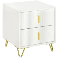 HOMCOM Bedside Table, Modern Nightstand with 2 Drawers, Side End Table with Metal Legs for Living Room, Bedroom, White(m-11)