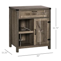 HOMCOM Rustic Barn Door Storage Cabinet Modern Farmhouse Buffet Sideboard for Kitchen & Dining Room  Dark Oak(m-3)