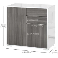 HOMCOM High Gloss Buffet Sideboard with 2 Drawers, 2 Doors and Adjustable Shelf, Kitchen Storage Cabinet with Push Open Design, Grey and White(m-3)