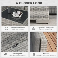 Outsunny 7pc Patio Wicker Set w/ Tea Table Wicker Sectional Sofa Set Grey(m-7)