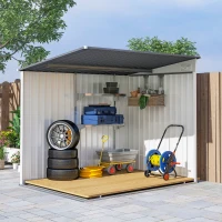 Outsunny 5x7 Garden Shed, Lean-to Metal Storage with Foundation, Sliding Door & 2 Vents for Garden Tools, White(m-10)