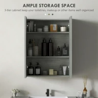 HOMCOM Wall Mount Mirrored Medicine Cabinet, Bathroom Mirror Cabinet with Adjustable Shelf, Double Soft Closing Doors, Grey(m-4)