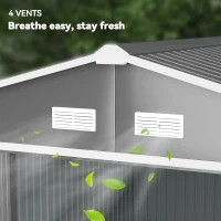 Outsunny 9' x 10.6' Garden Storage Shed w/ Foundation Kit Metal Tool Storage House w/ Double Doors Light Grey(m-9)