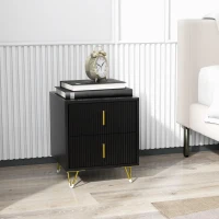 HOMCOM Bedside Table, Modern Nightstand with 2 Drawers, Side End Table with Metal Legs for Living Room, Bedroom, Black(m-8)