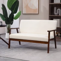 HOMCOM Compact Loveseat Sofa Couch Linen Fabric Double Seat Sofa with Rubber Wood Legs Cream White(m-8)