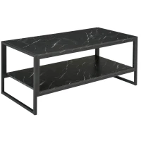 HOMCOM 2-Tier Coffee Table with Storage Shelf, Cocktail Table with Marble Textured Table Top, for Living Room Bedroom Dorm, Black(m-11)