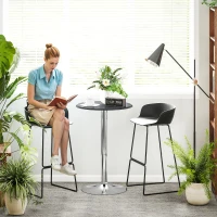 HOMCOM Modern Round Bar Table Adjustment Height Home Pub Bistro Desk Faux Leather Covered Wooden Top Chrome Base Black(m-1)