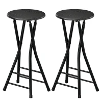 HOMCOM Set of 2 Foldable Barstools, Counter Height Bar Stools with Footrest and Steel Legs for Kitchen Island, Black(m-2)