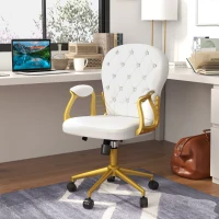 Vinsetto Velvet Office Desk Chair Button Tufted Vanity Chair with Swivel Wheels, Adjustable Height and Tilt Function, Cream White(m-8)