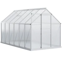 Outsunny 6' x 12' x 6.5' Walk-in Greenhouse, Polycarbonate Greenhouse with Adjustable Roof Vent, Base, Sliding Door, Clear(m-11)