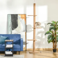 PawHut 100" Floor To Ceiling Cat Tree w/ 3 Perches Activity Center for Kittens Cat Tower Furniture, Light Brown(m-9)