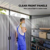 Outsunny 8.5' x 6' Small Gardening Shed Lockable Steel Utility Storage Outdoor Backyard Garden for Gardeners, Grey(m-6)