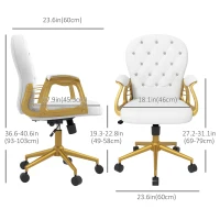 Vinsetto Velvet Office Desk Chair Button Tufted Vanity Chair with Swivel Wheels, Adjustable Height and Tilt Function, Cream White(m-3)