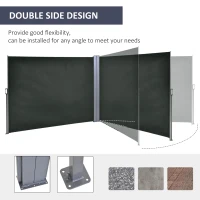 Outsunny 236" x 71" Outdoor Privacy Wall, Double Retractable Side Awning, Patio Screen for Garden, Balcony, Grey(m-7)