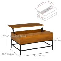HOMCOM Lift Top Coffee Table with Hidden Storage Compartment Lift Tabletop Center Table for Living Room, Teak(m-3)