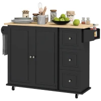 HOMCOM Kitchen Island on Wheels, Kitchen Cart with Drop Leaf, Drawers, Black(m-11)
