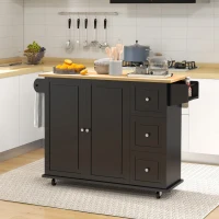HOMCOM Kitchen Island on Wheels, Kitchen Cart with Drop Leaf, Drawers, Black(m-8)