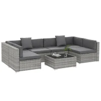 Outsunny 7pc Patio Wicker Set w/ Tea Table Wicker Sectional Sofa Set Grey(m-11)