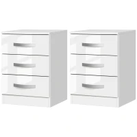 HOMCOM Modern Nightstand Set of 2, Bedside Tables with 3 High Gloss Drawers for Bedroom, White(m-11)