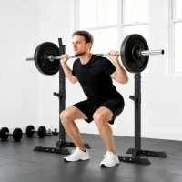 Soozier Adjustable Stable Power Squat Stand Portable 2 Bars Barbell Holder Weight Rack Black(m-10)